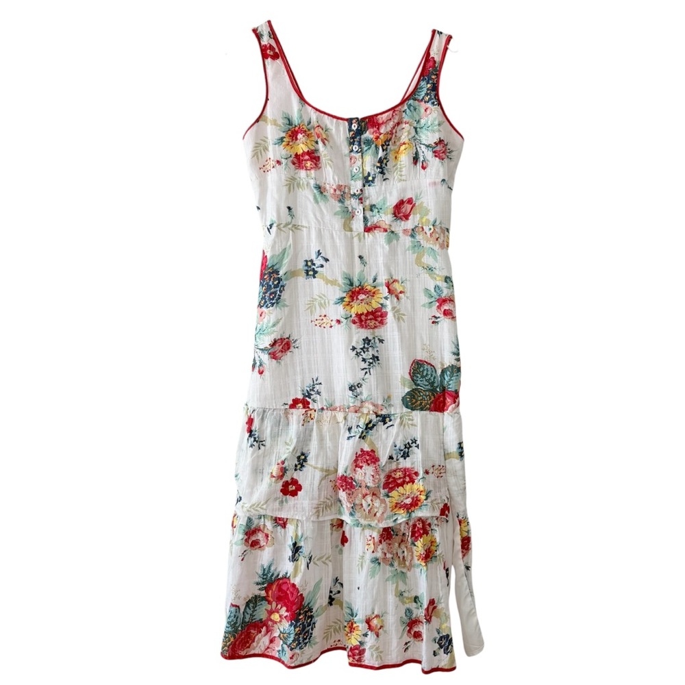 Cotton Gauze Betsey Johnson Riviera Tiered Floral Midi Dress Garden Girl Medium